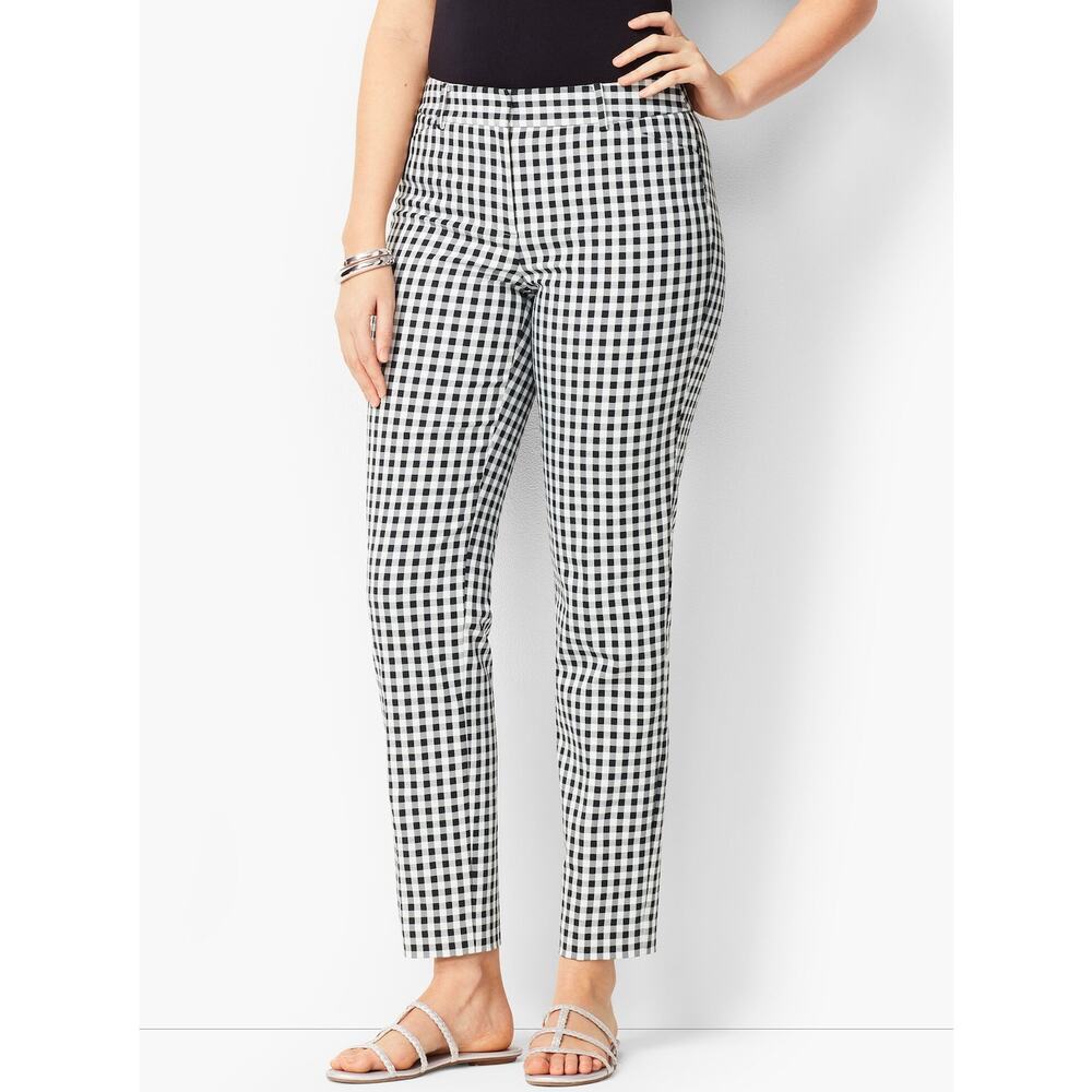Talbots Womens 14 Black White Hampshire Gingham Ankle Pants Preppy Casual Fit